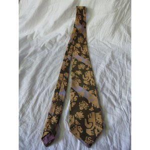 Perth Ltd Limited Neck Tie Brown/Cream/Purple Prehistoric Tribal Pattern Unique!